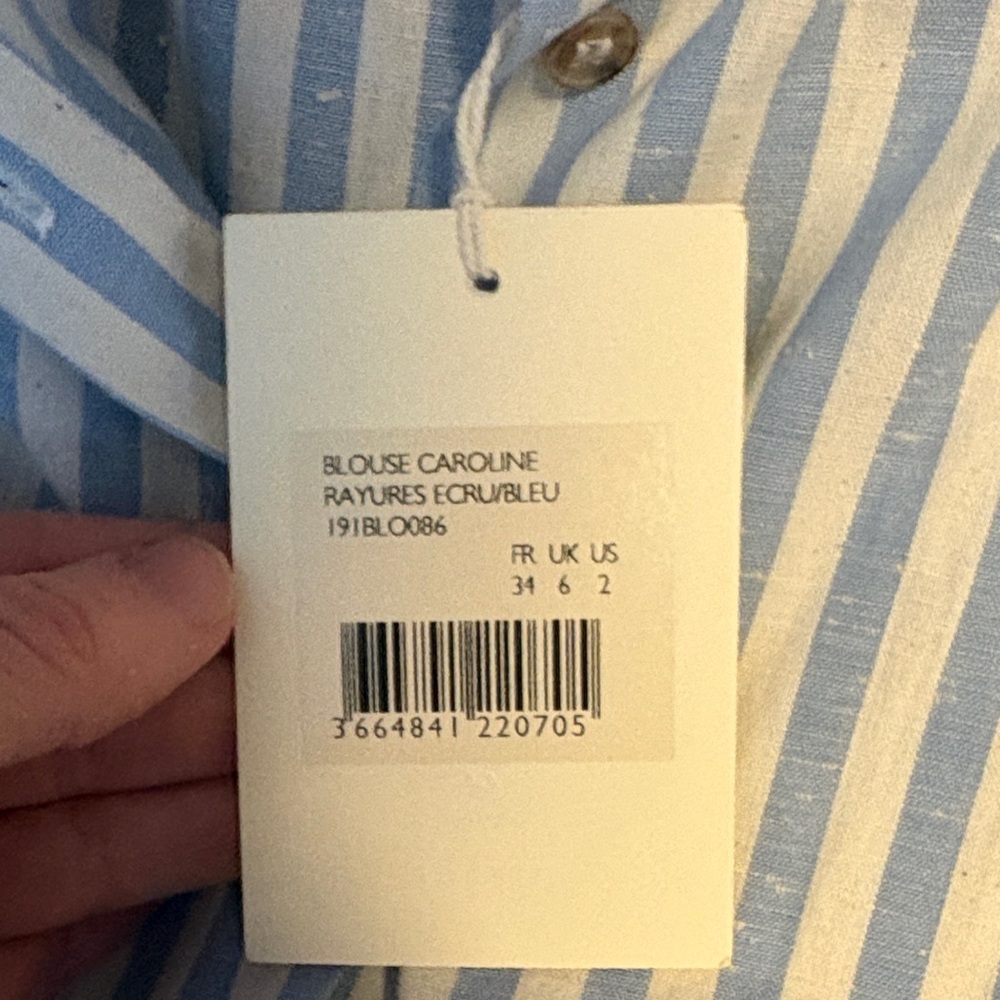 Sezane Blue and White Striped Caroline Rayures blouse NWT XS - Picture 9 of 11